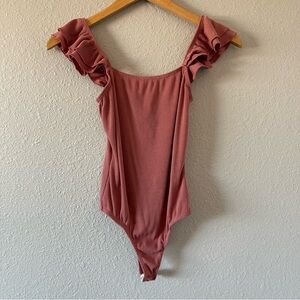 21 Saints Pink Ribbed Ruffle Bodysuit Balletcore Feminine Women’s Size Medium